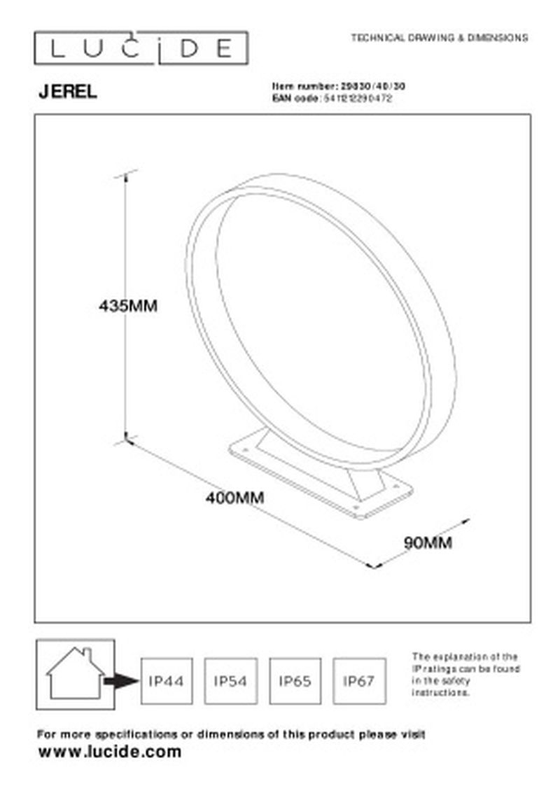 Lucide JEREL - Stĺpové svetlo - LED - 1x5W 3000K - IP54 - Čierny